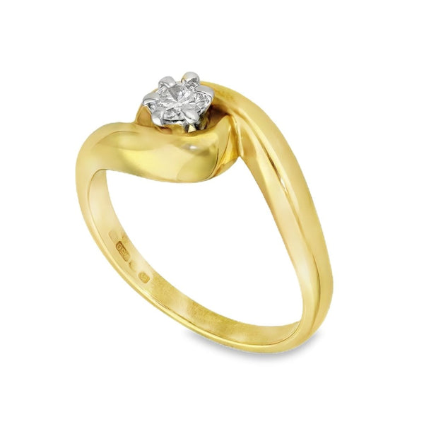 18ct Yellow Gold Diamond Twist Engagement Ring - Size N - 0.25ct