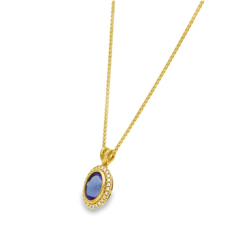 18ct Yellow Gold Tanzanite & Diamond Pendant & Necklace - 18"