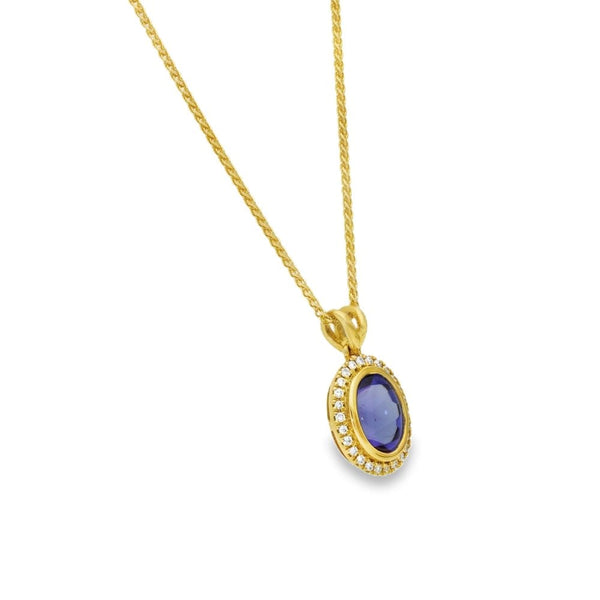 18ct Yellow Gold Tanzanite & Diamond Pendant & Necklace - 18"