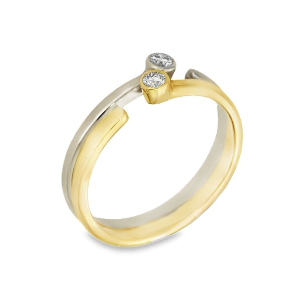 18ct Yellow & White Gold Diamond Ring - Size J½ - 0.10ct