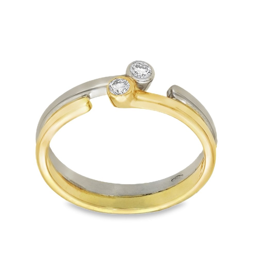 18ct Yellow & White Gold Diamond Ring - Size J½ - 0.10ct