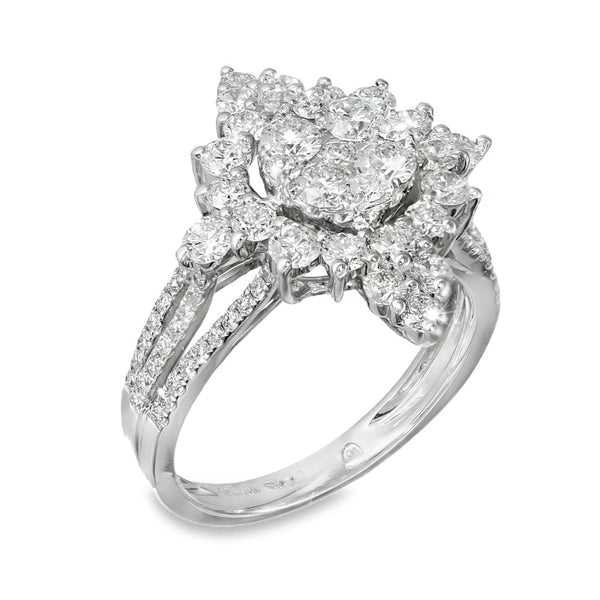 18ct White Gold Diamond Cluster Ring - Size L - 1.68ct