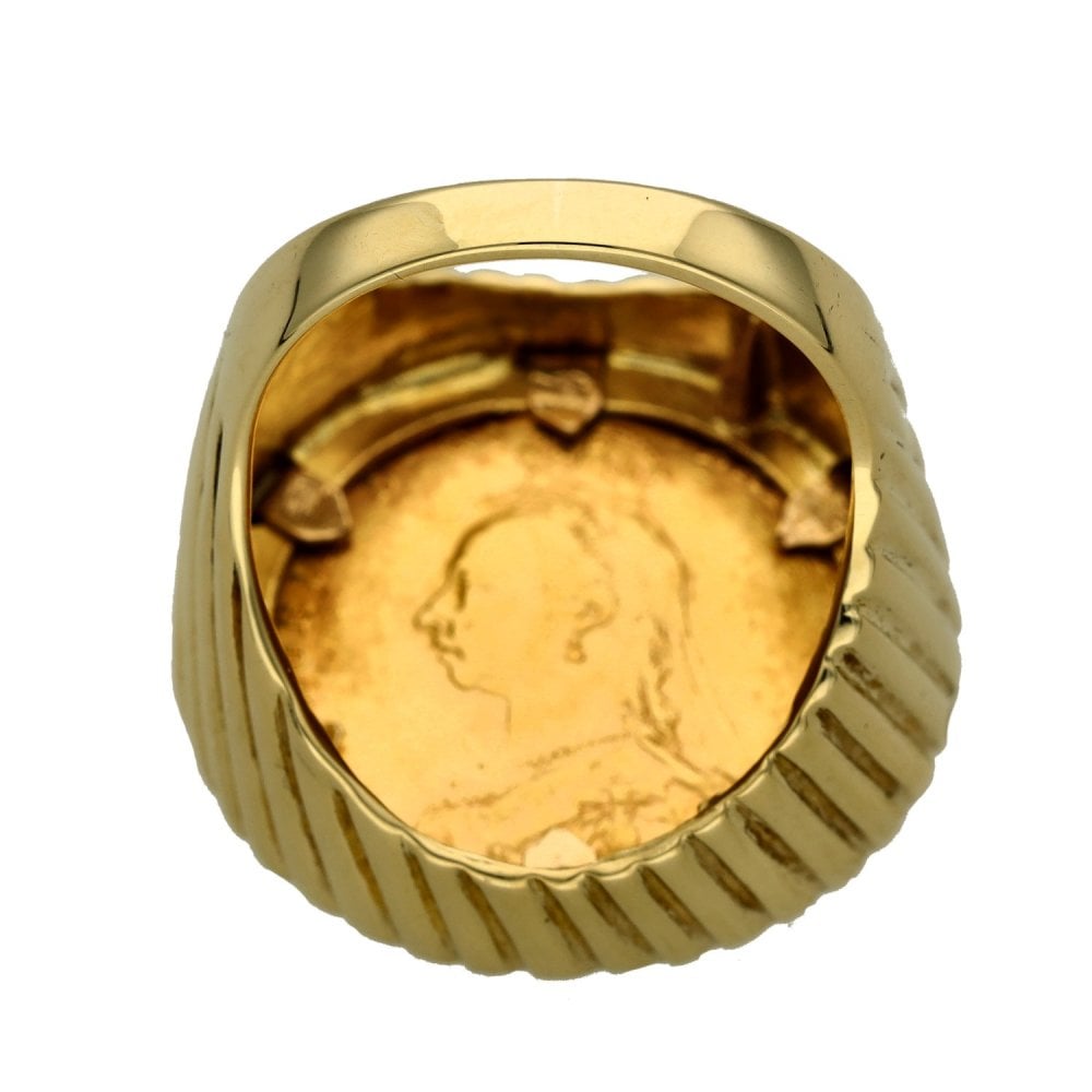 1892 Yellow Gold Full Sovereign Coin Ring - Size Q - 18.9g