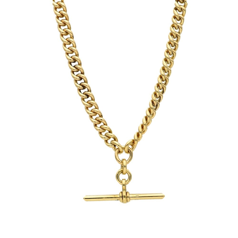 9ct Yellow Gold Albert Chain & T-Bar Pendant - 8.5" - 50.0g