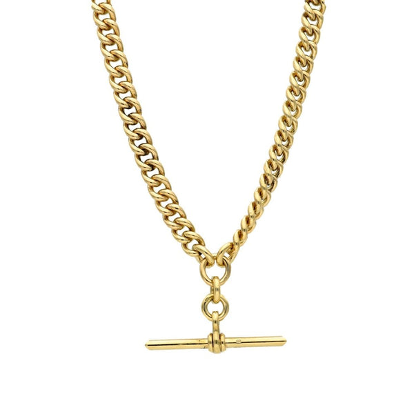 9ct Yellow Gold Albert Chain & T-Bar Pendant - 8.5" - 50.0g