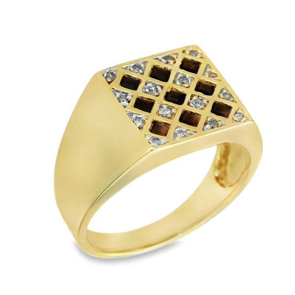 Gents 9ct Yellow Gold Sapphire & Diamond Signet Ring - Size R