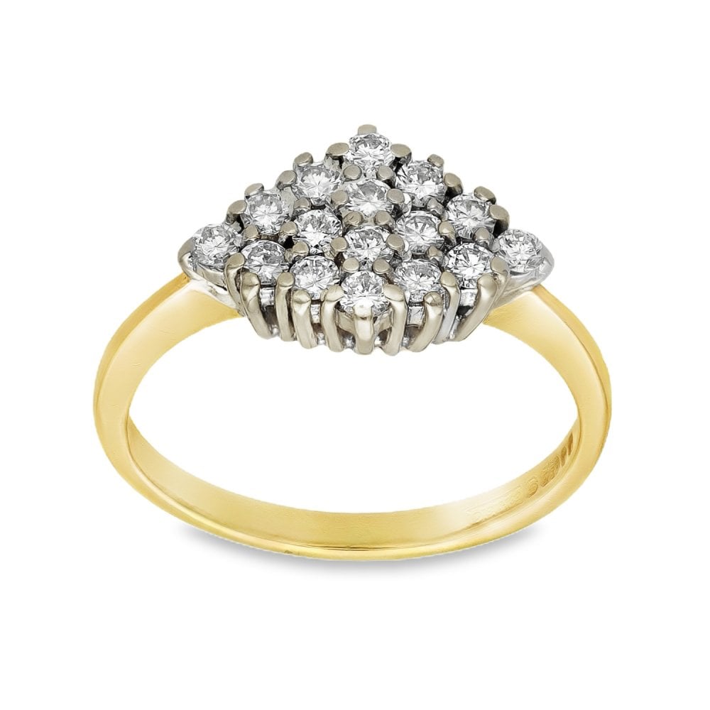 18ct Yellow Gold Diamond Cluster Ring - Size K - 0.35ct