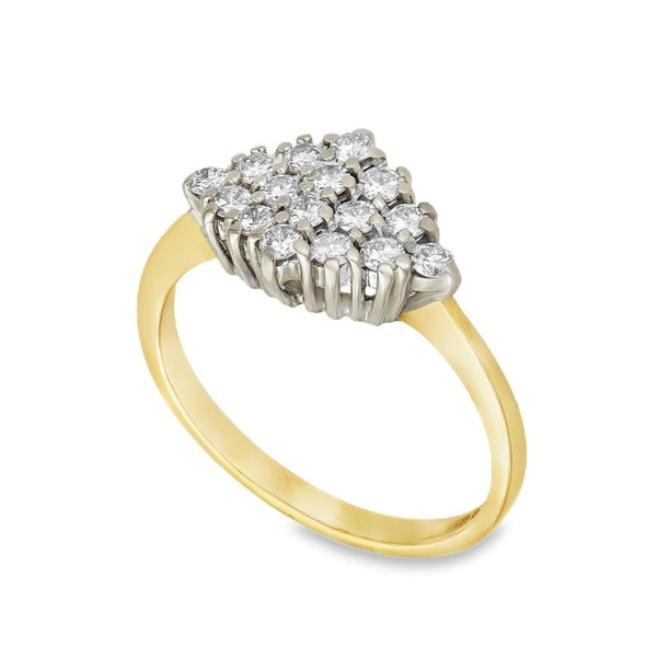 18ct Yellow Gold Diamond Cluster Ring - Size K - 0.35ct