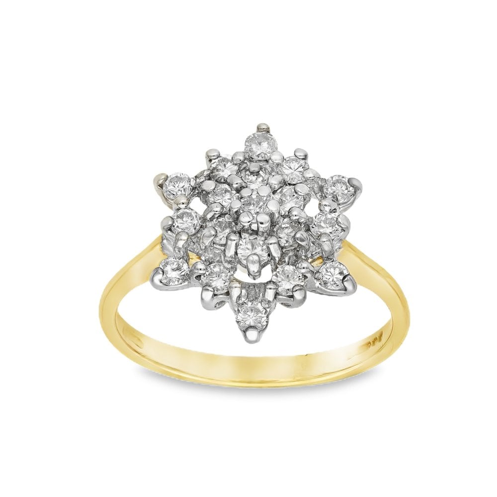 18ct Yellow Gold Diamond Cluster Ring - Size I½ - 0.50ct