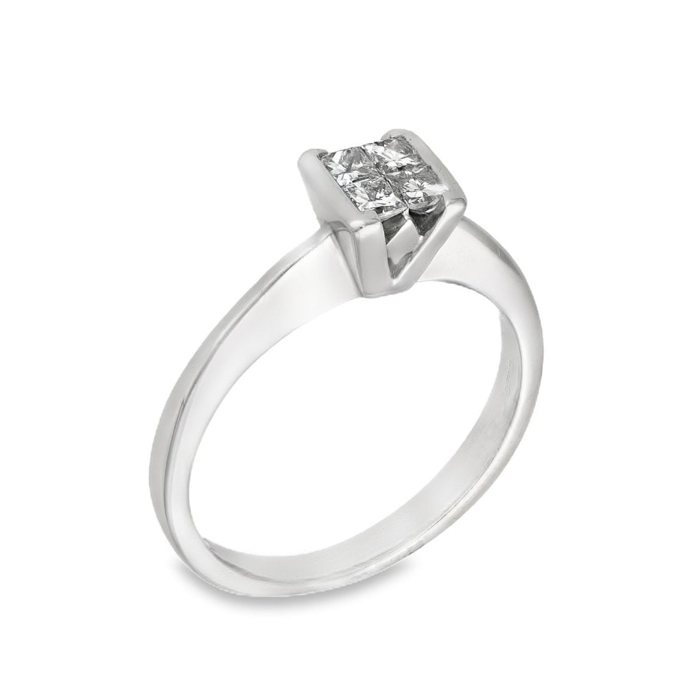 18ct White Gold Diamond Cluster Ring - Size M - 0.36ct