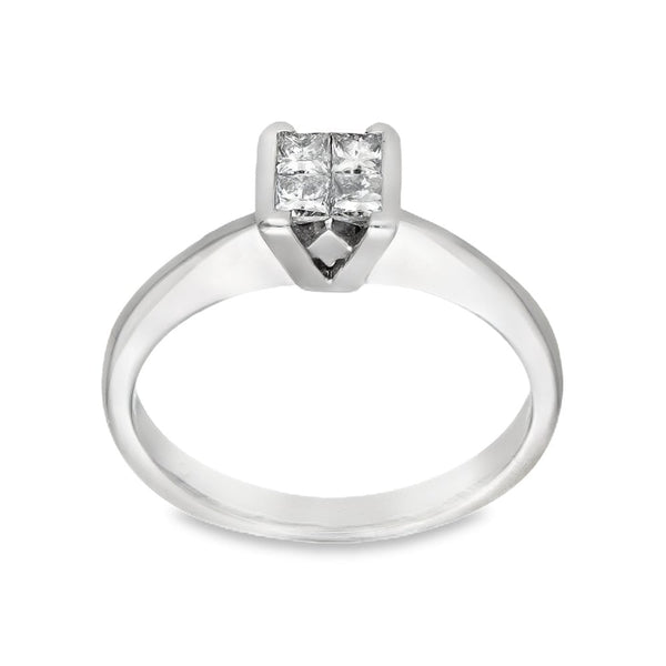 18ct White Gold Diamond Cluster Ring - Size M - 0.36ct