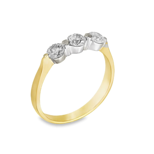 18ct Yellow Gold Diamond Trilogy Ring - Size N½ - 0.75ct