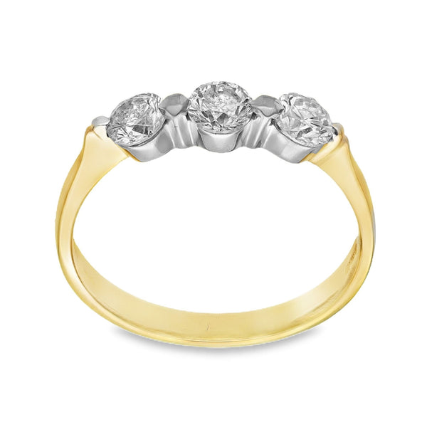 18ct Yellow Gold Diamond Trilogy Ring - Size N½ - 0.75ct