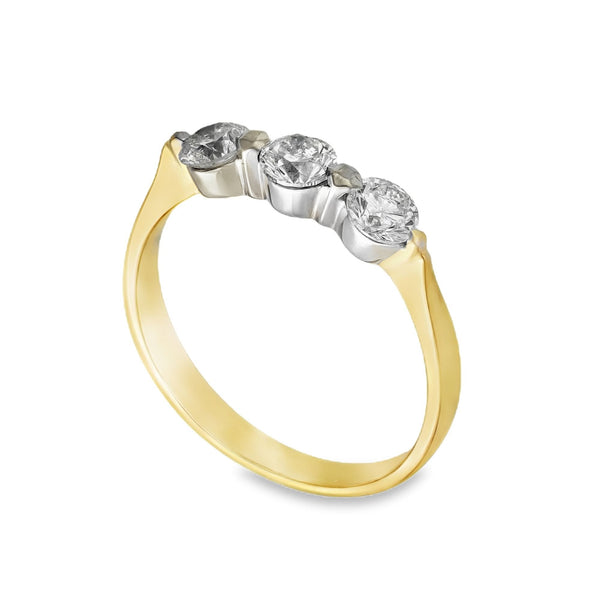 18ct Yellow Gold Diamond Trilogy Ring - Size N½ - 0.75ct
