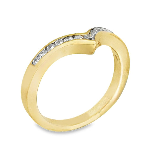 9ct Yellow Gold Diamond Wishbone Ring - Size L½ - 0.30ct