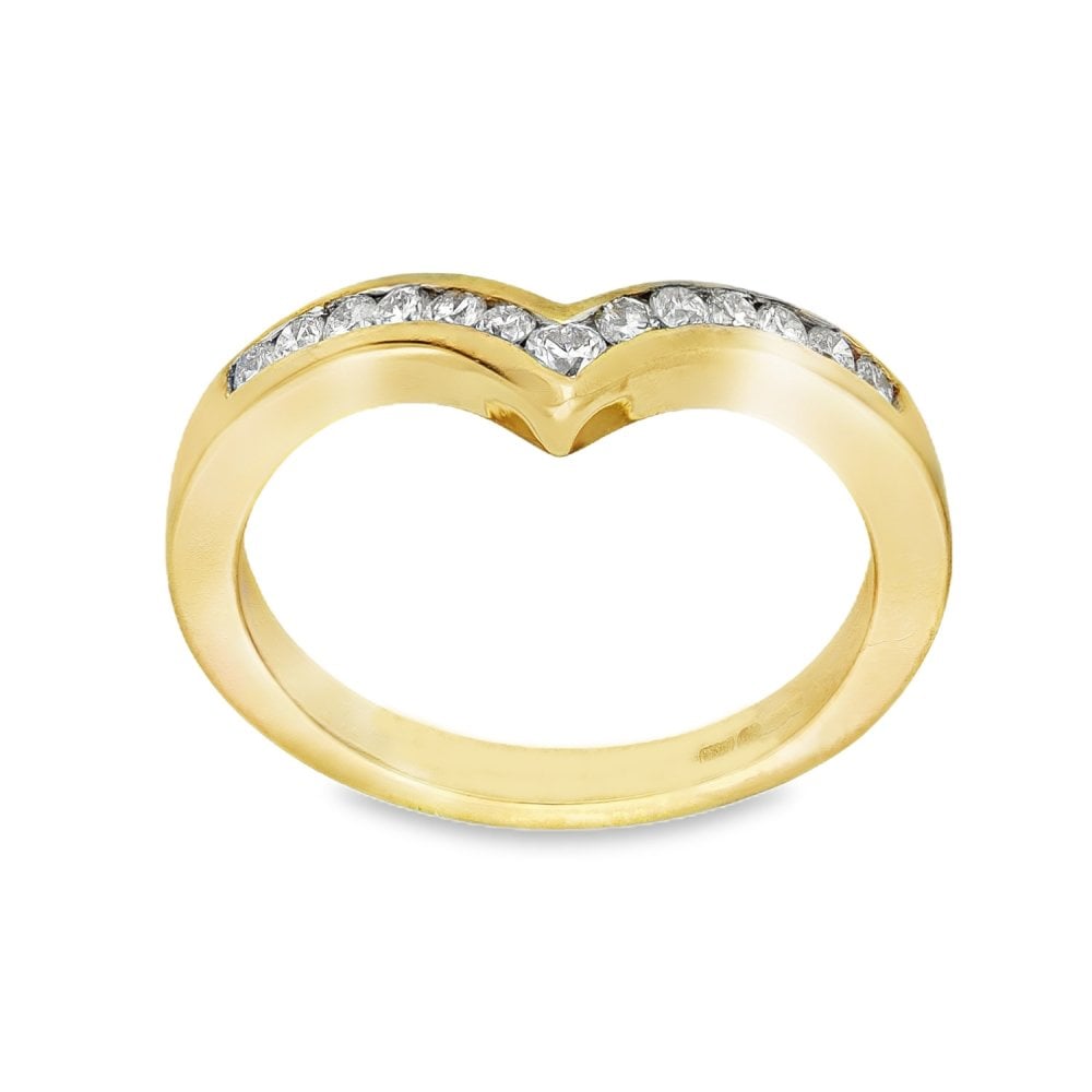 9ct Yellow Gold Diamond Wishbone Ring - Size L½ - 0.30ct