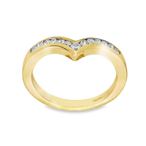 9ct Yellow Gold Diamond Wishbone Ring - Size L½ - 0.30ct