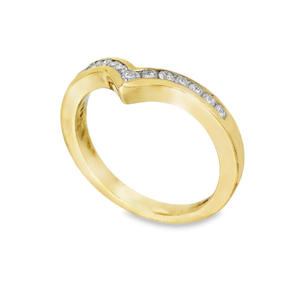 9ct Yellow Gold Diamond Wishbone Ring - Size L½ - 0.30ct