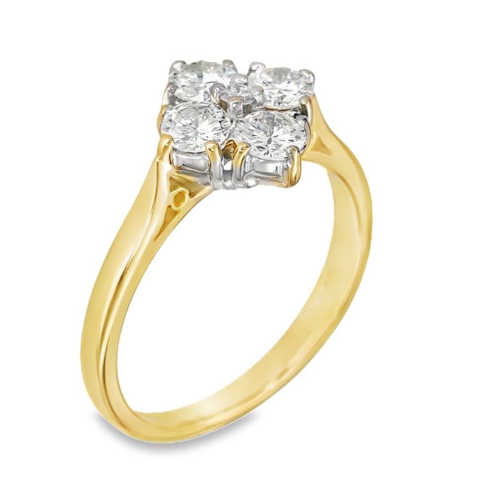 18ct Yellow Gold Diamond Clover Cluster Ring - Size L½ - 0.79ct