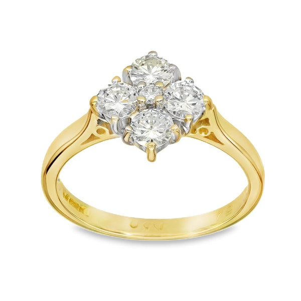 18ct Yellow Gold Diamond Clover Cluster Ring - Size L½ - 0.79ct