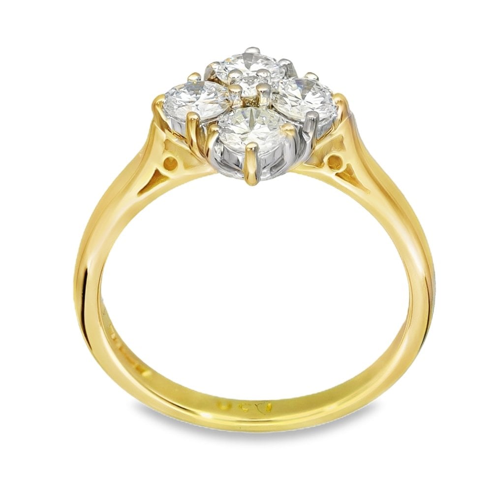 18ct Yellow Gold Diamond Clover Cluster Ring - Size L½ - 0.79ct