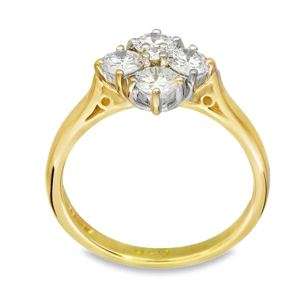 18ct Yellow Gold Diamond Clover Cluster Ring - Size L½ - 0.79ct