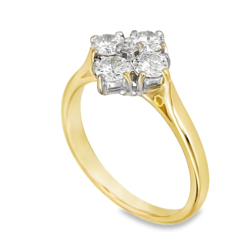 18ct Yellow Gold Diamond Clover Cluster Ring - Size L½ - 0.79ct