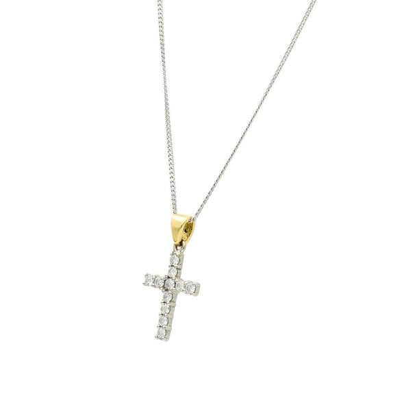 18ct White Gold Diamond Cross Pendant & Necklace - 21" - 4.5g