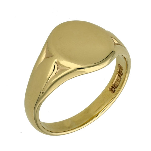 9ct Yellow Gold Round Signet Ring - Size W - 14mm