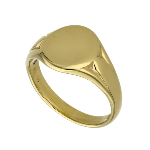 9ct Yellow Gold Round Signet Ring - Size W - 14mm
