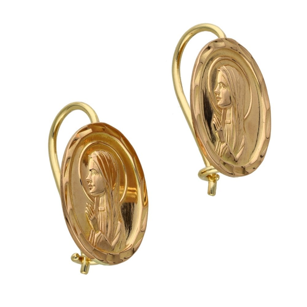 9ct Yellow Gold Madonna Drop Earrings - 16x24mm - 5.7g