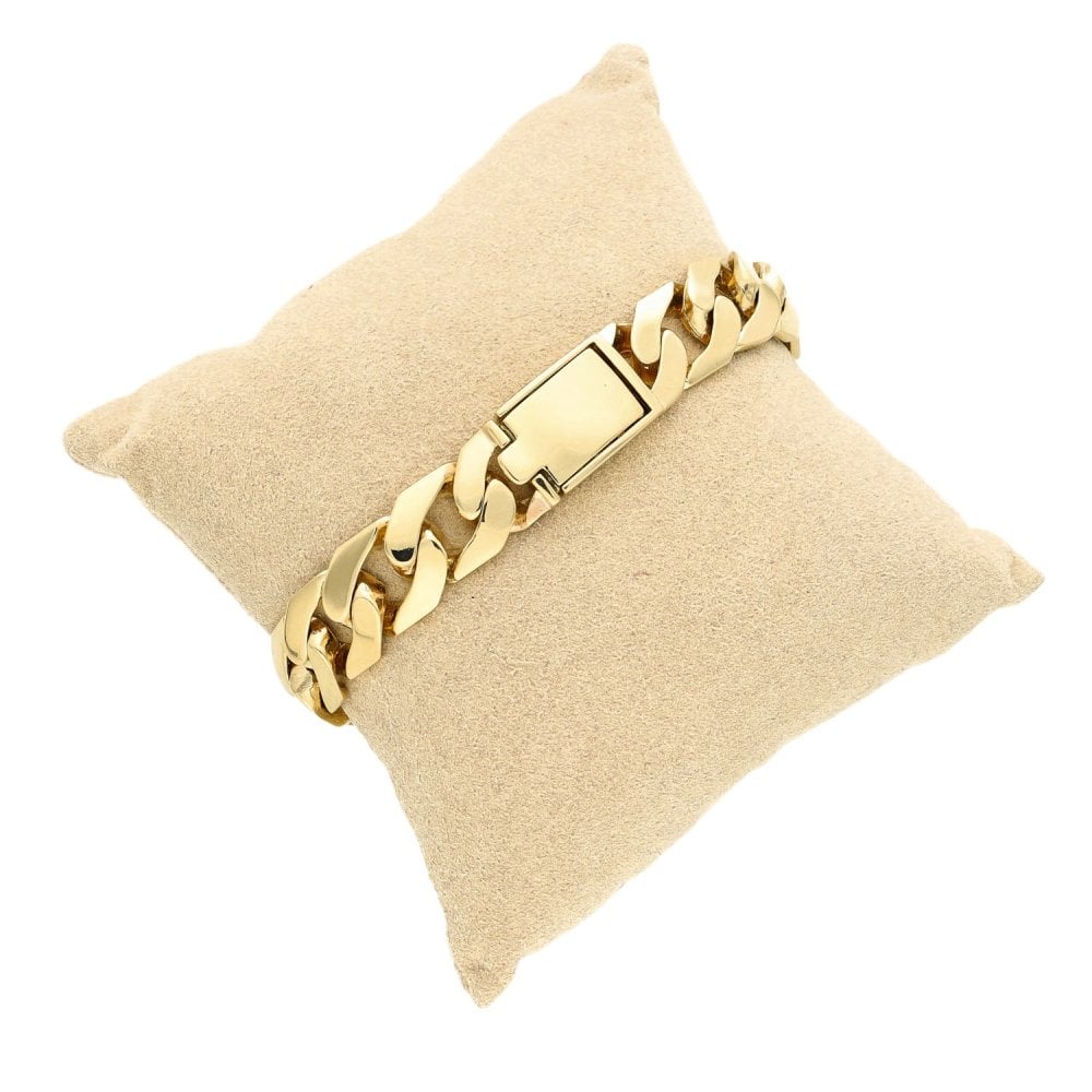 9ct Yellow Gold Bark-Patterned Curb Bracelet - 8.5" - 62.1g