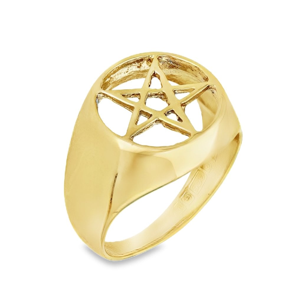 9ct Yellow Gold 5-Point Star Signet Ring - Size K½ - 14mm