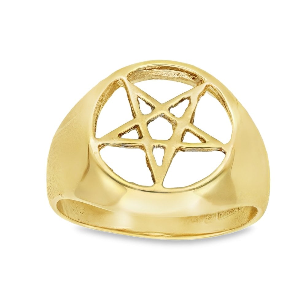 9ct Yellow Gold 5-Point Star Signet Ring - Size K½ - 14mm