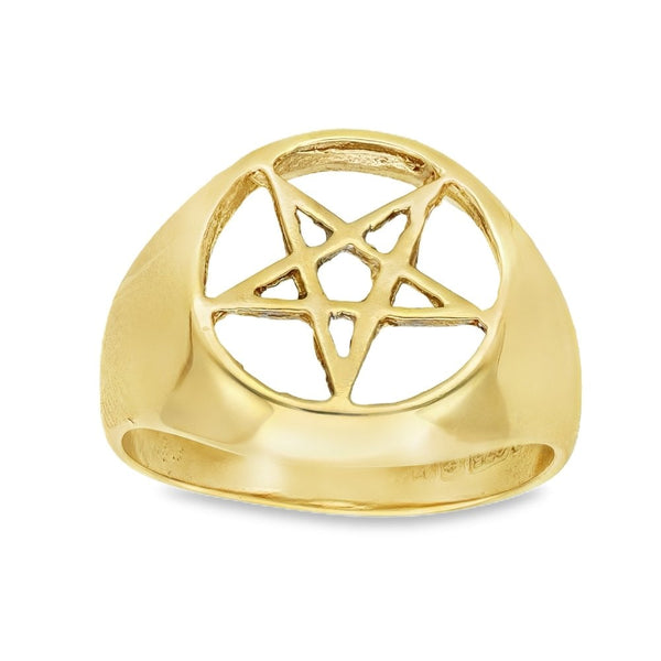 9ct Yellow Gold 5-Point Star Signet Ring - Size K½ - 14mm