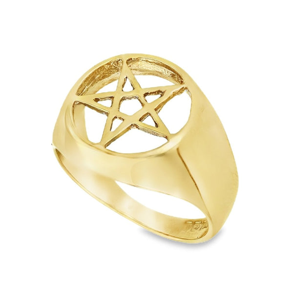 9ct Yellow Gold 5-Point Star Signet Ring - Size K½ - 14mm