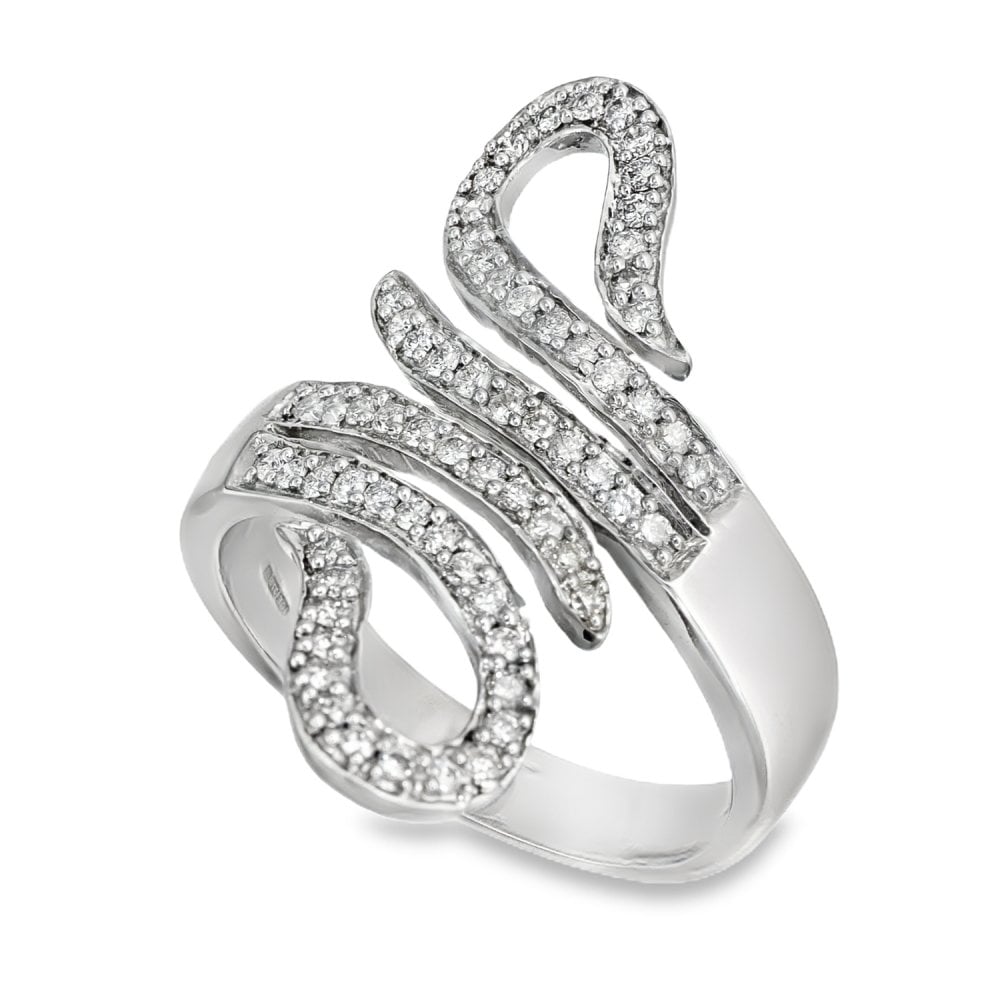 9ct White Gold Double Snake Diamond Ring - Size U - 0.65ct