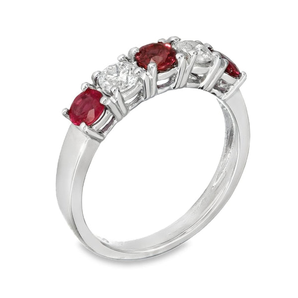 18ct White Gold Ruby & Diamond Half-Eternity Ring - Size N
