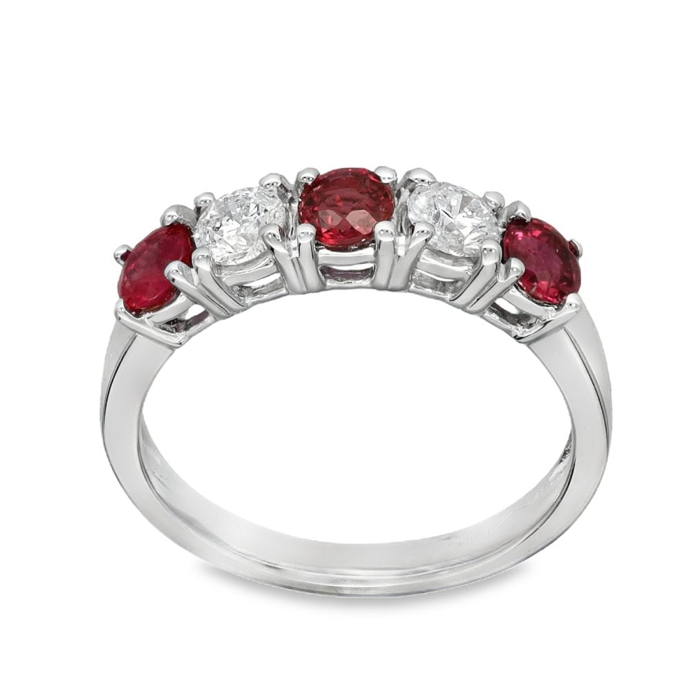 18ct White Gold Ruby & Diamond Half-Eternity Ring - Size N