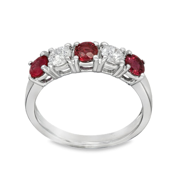 18ct White Gold Ruby & Diamond Half-Eternity Ring - Size N