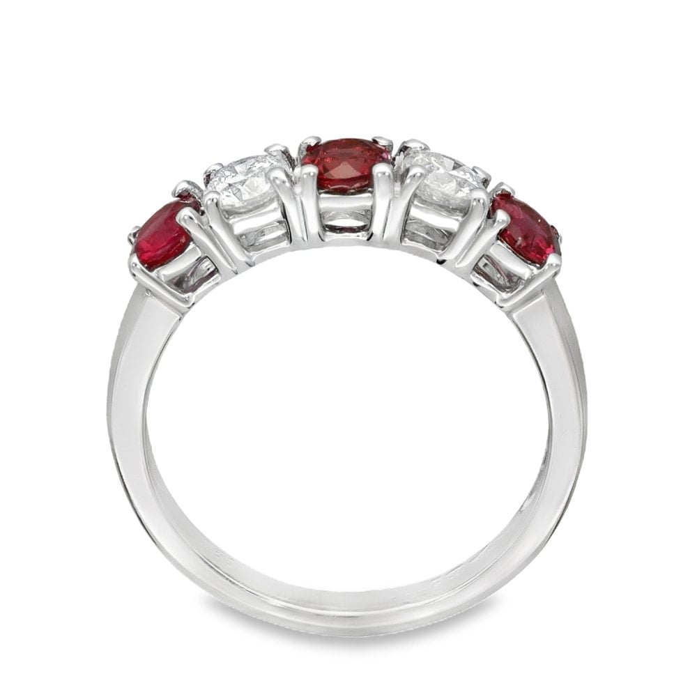 18ct White Gold Ruby & Diamond Half-Eternity Ring - Size N