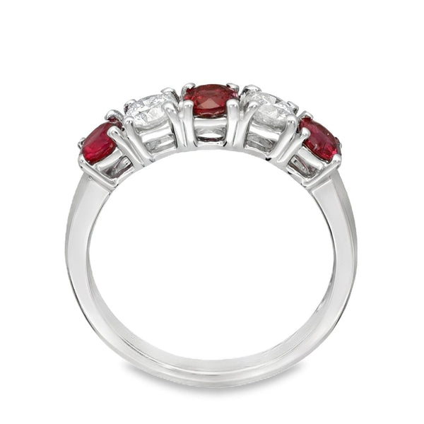 18ct White Gold Ruby & Diamond Half-Eternity Ring - Size N
