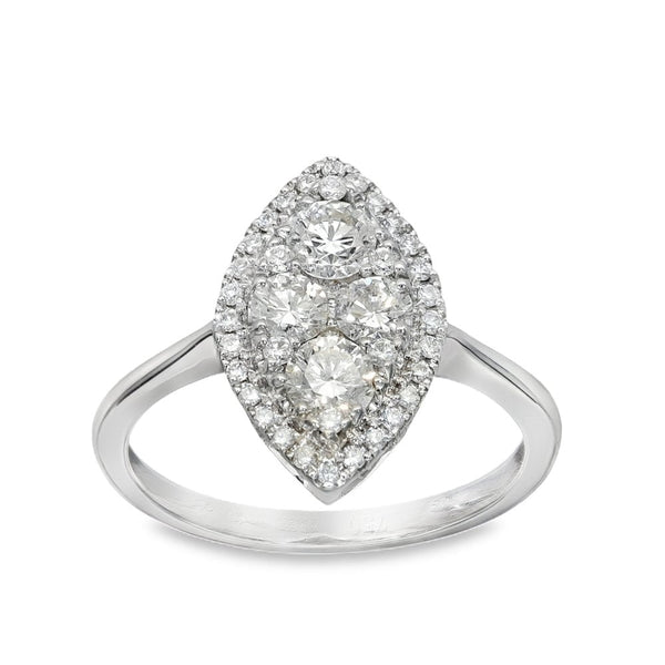 18ct White Gold Diamond Marquise Cluster Ring - Size N - 1.01ct