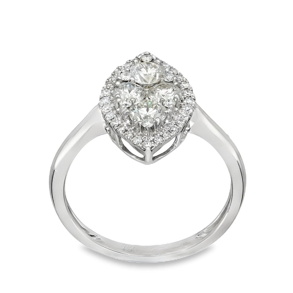 18ct White Gold Diamond Marquise Cluster Ring - Size N - 1.01ct