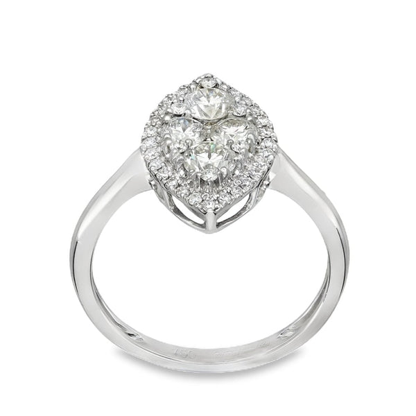 18ct White Gold Diamond Marquise Cluster Ring - Size N - 1.01ct
