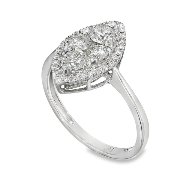 18ct White Gold Diamond Marquise Cluster Ring - Size N - 1.01ct