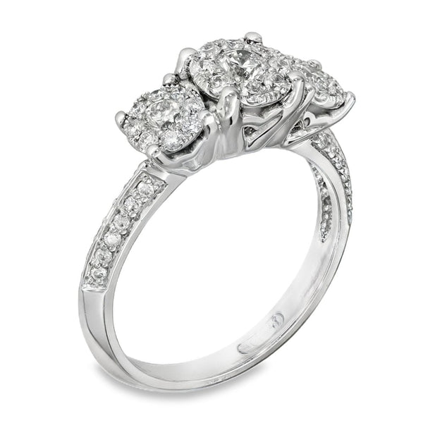 18ct White Gold Illusion-Set Diamond Cluster Ring - 0.75ct