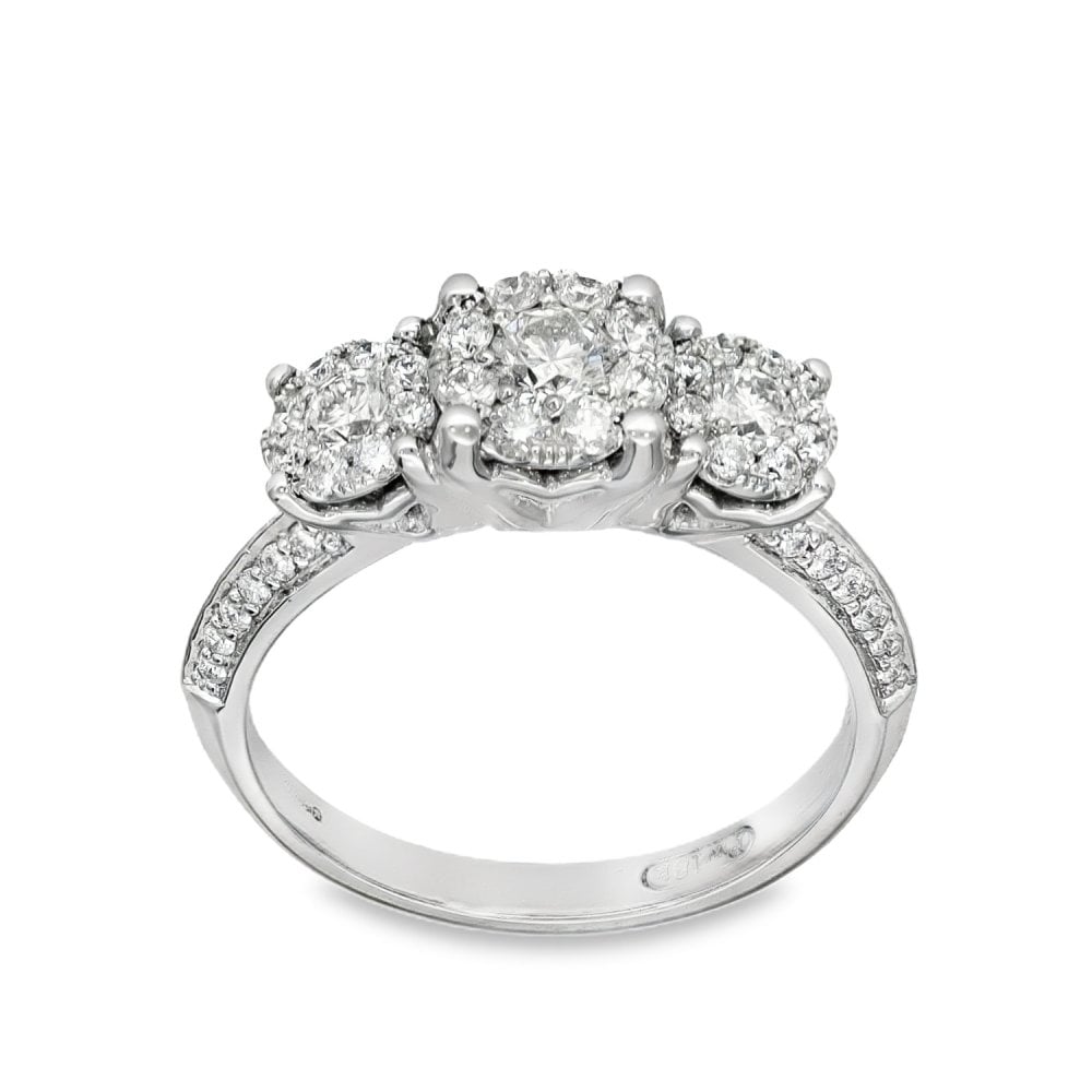 18ct White Gold Illusion-Set Diamond Cluster Ring - 0.75ct