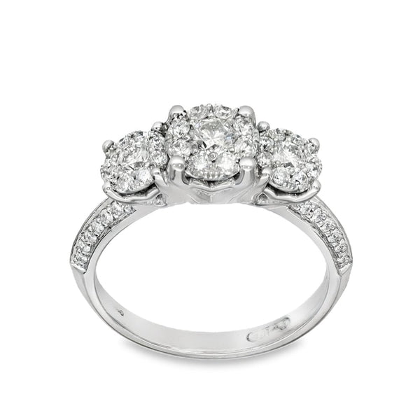 18ct White Gold Illusion-Set Diamond Cluster Ring - 0.75ct