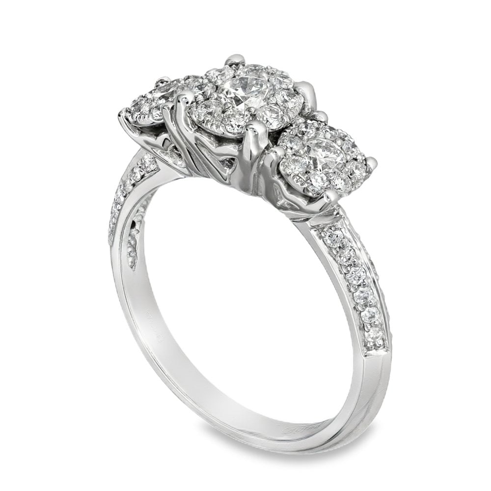 18ct White Gold Illusion-Set Diamond Cluster Ring - 0.75ct